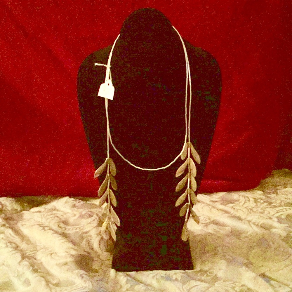 $20 Off-Brass Long Necklace-brass leaves on ends